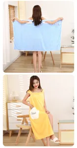 Comfortable coral fleece wearable bath towel for women, thick absorbent magic bath dress style.