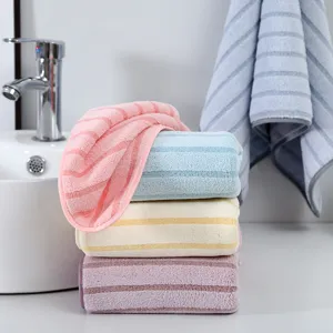 Striped coral fleece face towel soft absorbent daily use bathroom hand towel fast dry