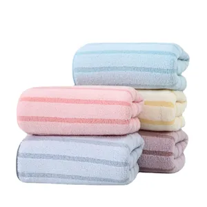 Soft coral velvet vertical striped face towels, highly absorbent daily facial towel set.