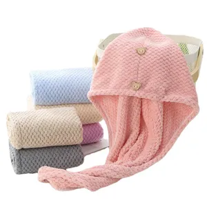 Bonnet de séchage en grille d'ananas épaissi doux absorbant serviette pour cheveux maison