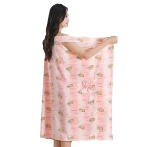 Toalla de Baño Wearable Estampado Tulipán Suave Forro Polar Coral Vestido de Dormir Absorbente