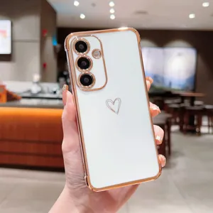 Coque de téléphone blanche électrolytique or rose avec joli motif de cœur antichoc