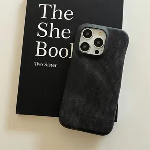 Minimalist black denim texture phone case compatible with iPhone, protective cover.