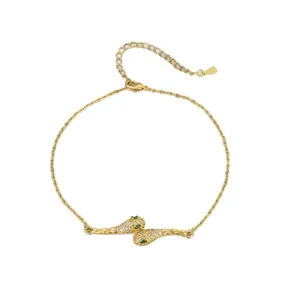 Bracelet de cheville serpent doré pour femme zircone cubique yeux verts chaîne réglable élégant