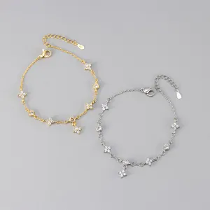 Eleganter Kupfer Kleeblatt Kette Armband Luxus Minimalistisch Strass Verstellbar Charm Armband Für Damen Hochzeit Party Schmuck Geschenk