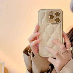 Quilted Faux Leather Phone Case Puffer Down Jacket Style Drop Proof Back Cover Soft Shell Hong Kong Style Fashion Phone Case