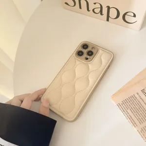 Quilted puffer phone case for iPhone 16 Pro Max 14 15 13, soft winter down jacket cover.