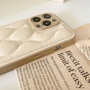Stylish khaki puffer phone case with quilted texture compatible with iPhone 16 15 14 13 Pro Max