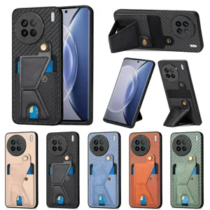 Multifunctional Card Slot Phone Case For Vivo Y35 X90 Pro Carbon Fiber Texture TPU Protective Cover With Magnetic Stand
