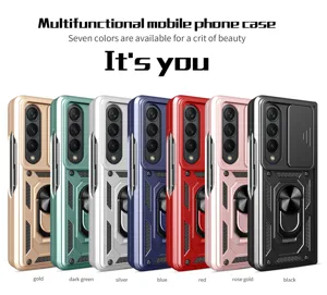 Multifunctional drop-proof phone case with sliding camera cover and ring stand in seven colors.