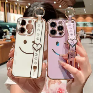 Coque de téléphone smiley électrolytique avec dragonne pour iPhone, housse de protection.
