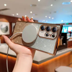 Detailed view of the sparkling gradient magnetic phone case with luxurious rose gold edges.