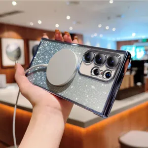 Sparkling glitter magnetic phone case detail showcasing stunning finish and charging ring.