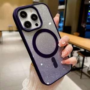 Glitter Magnetic Phone Case For iPhone Transparent Matte Drop Proof Protective Cover