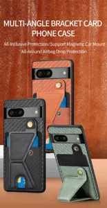 Coque de téléphone multifonctionnelle porte-carte avec support, texture carbone antichute housse.