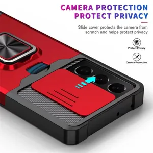 Λεπτομέρεια θήκης Samsung S21 με συρόμενο κάλυμμα κάμερας και θήκη καρτών στήριξης.