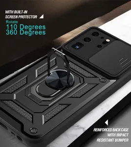 Funda de protección resistente con soporte de anillo y cubierta de cámara deslizante