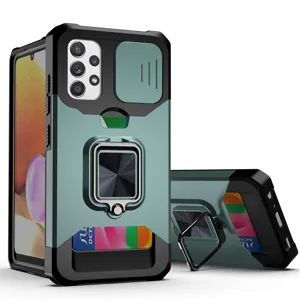 Ανθεκτική θήκη Samsung S21 με συρόμενο κάλυμμα κάμερας, θήκη καρτών και βάση στήριξης.