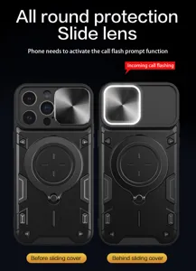 Robuuste magnetische telefoonhoes met camera slider en ringhouder bescherming iPhone