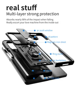 Samsung Z Fold 4 case multi-layer drop protection with ring stand slide camera cover details