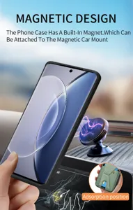 Magnetic card slot phone case detail view showing strong adsorption and car mount support