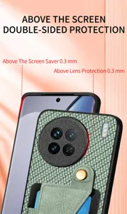 Green woven texture card slot phone case with double-sided camera and screen protection for daily use.