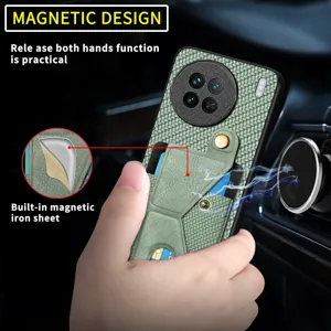 Details of the magnetic phone case with card holder and built-in iron sheet for car use.