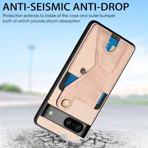 Coque de téléphone multifonctionnelle pour Google Pixel avec porte-carte et texture tissée rose.