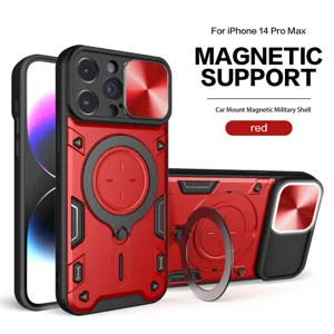 Rode magnetische beschermende telefoonhoes voor iPhone 14 Pro Max met lensklepje