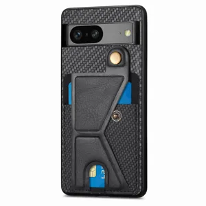 Coque de protection texture fibre de carbone avec porte-carte et support pour Google Pixel.