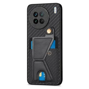 Carbon fiber texture phone case with card holder stand, multifunctional protective cover.