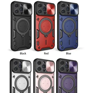 Magnetisch telefoonhoesje met schuifbare camerabescherming en standaard, hoesje in kleuren