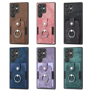 Ρετρό δερμάτινη θήκη τηλεφώνου για Samsung S23 Ultra, με βάση δακτυλίου.