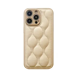 Luxury Quilted Puffer Phone Case Soft Leather Protective Cover for iPhone 15 14 Pro Max