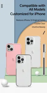 Détail de coque de téléphone transparente en silicone avec pare-chocs bicolore pour iPhone.