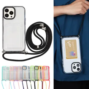 Silicone Phone Case With Card Holder And Crossbody Lanyard Clear Protective Cover For Smartphone Mobile Accessories