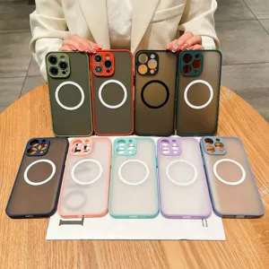 Magnetic matte phone case with camera protector compatible with iPhone 14 15 16 series.