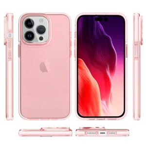 Coque de téléphone transparente rose pour iPhone, étui de protection antichoc bicolore.