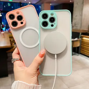 Magnetic Color Contrast Phone Case Shockproof Protective Cover With Camera Protection Soft TPU Smartphone Shell