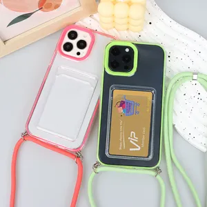 Crossbody lanyard phone case with card slot clear TPU protective cover for smartphone