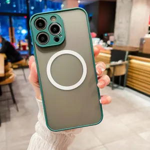 Green frosted magnetic phone case with lens protection nicely compatible with iPhone models.