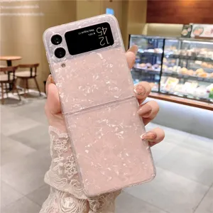 Rosa Muschel Textur Handyhülle kompatibel mit Samsung Galaxy Z Flip klappbares Smartphone.