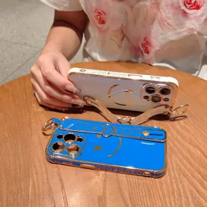 Coque de téléphone sourire électrolytique de luxe avec dragonne pour étui iPhone