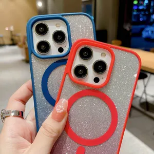 Glitter Magnetic Phone Case for iPhone 16 17 Pro Clear MagSafe Shockproof Protective Cover