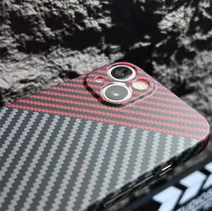 Carbon fiber texture phone case detail view, anti-scratch matte finish back cover.