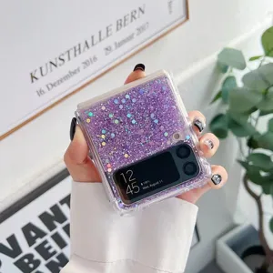 Klares lila Glitzer Schutzhülle für faltbare Smartphones, stilvolles weiches Etui Cover.