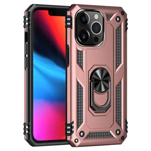 Durable rugged armor phone case with ring holder and heavy duty drop protection for iPhone.