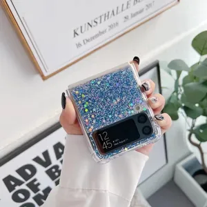 Transparente Glitzer Liquid Handyhülle kompatibel für Samsung Galaxy Z Flip Klapphandy Modelle.