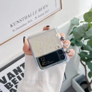 Glitzer Epoxid Schutzhülle für klappbare Smartphones, transparentes weiches Etui Design.