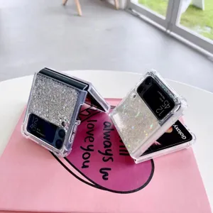 Glitzer Epoxid Handyhülle für Samsung Galaxy Z Flip 3 4 5 6 Klares Weiches Backcover
